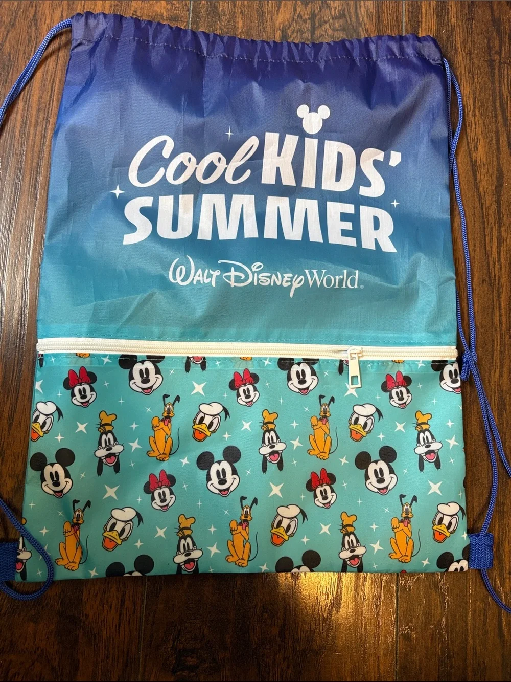 Disney Cool Kids' Summer 2026 Blue Teal Drawstring Backpack - DisneyWorld